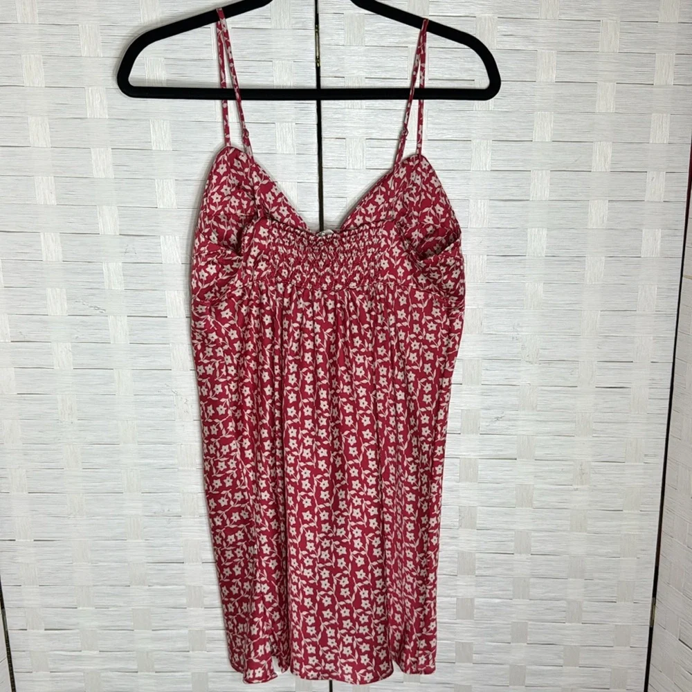 Free People On Our Radar Red Floral-Print Satin Mini Dress/Tunic Size Medium - Picture 7 of 15